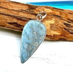 Larimar LARGE Natural Caribbean Gemstone 925 Silver Pendant Necklace